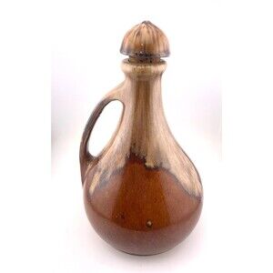 Vtg Musical Decanter Jug Handmade Ceramic Pottery Mushroom Cork Stopper Brown